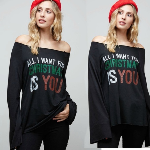 Tops - All I want for Christmas Off Shoulder Top